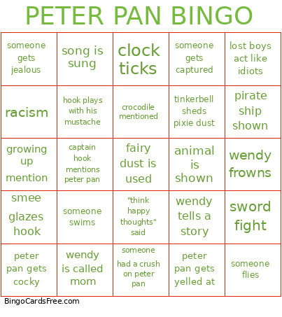 PETER PAN Bingo Card