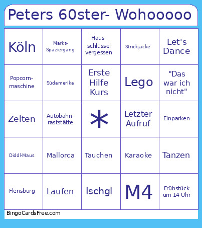 Peters 60ster- Wohooooo Bingo Card
