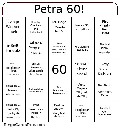 Petra 60! Bingo Card