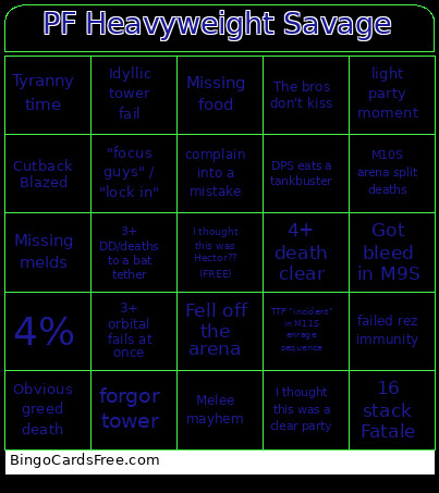PF Heavyweight Savage Bingo Card