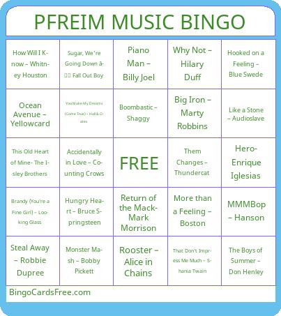 PFREIM MUSIC BINGO