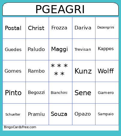 PGEAGRI Nomes 75 Bingo Card