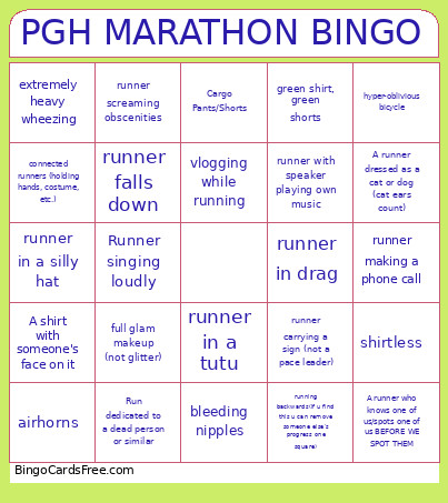 PGH MARATHON Bingo Card