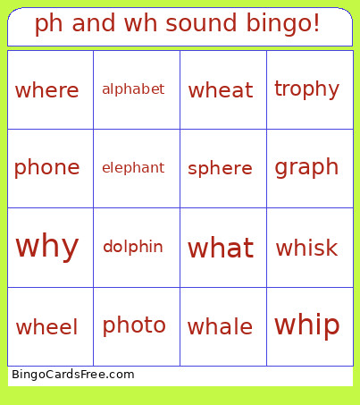 Ph And Wh Sound ! Bingo Card