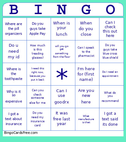 Pharmacy Bingo Card