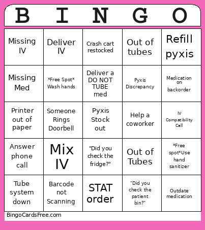 Pharmacy Bingo Card