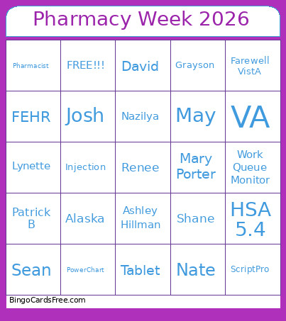 Pharmacy Week 2026 Bingo Card