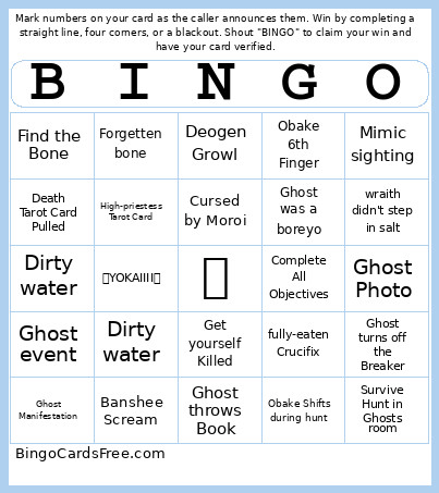 Phasmo Bingo Card