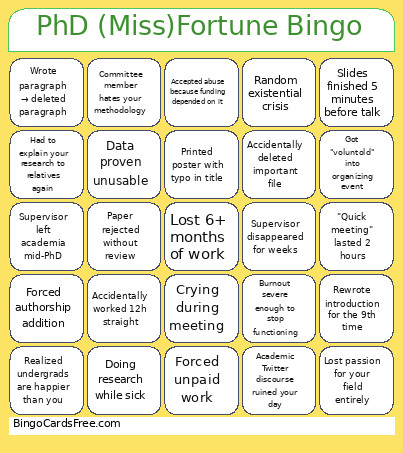 PhD (Miss)Fortune Bingo Card