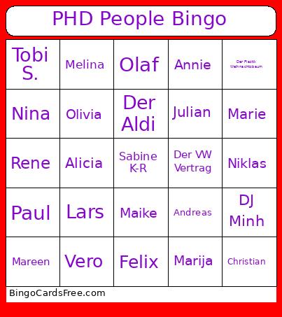 PHD People Bingo Card