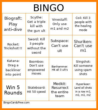 Phighting Voices Challenge Bingo Card