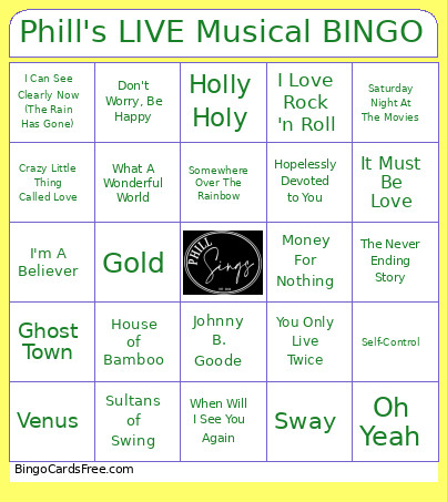 Phill's LIVE Musical Bingo Card