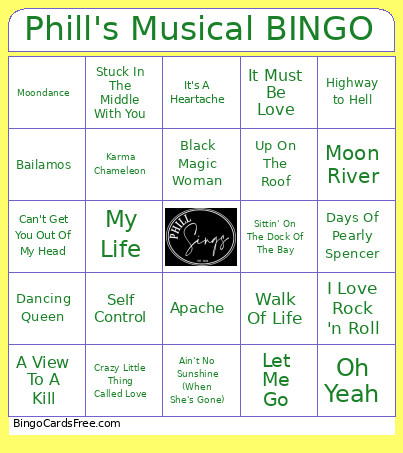 Phill's Musical Bingo Card