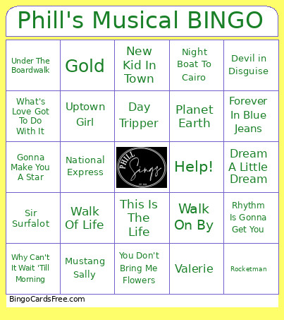 Phill's Musical Bingo Card