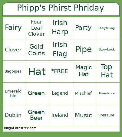 Phipp's Phirst Phriday Bingo Card