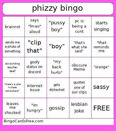 Phizzy Bingo Card