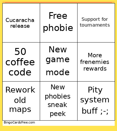 Phobies Bingo Card