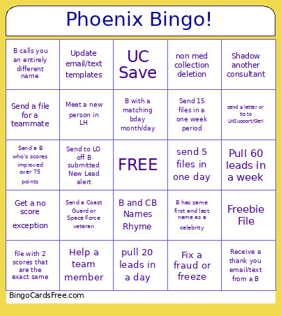 Phoenix ! Bingo Card