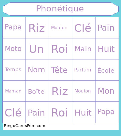 Phonétique Bingo Card