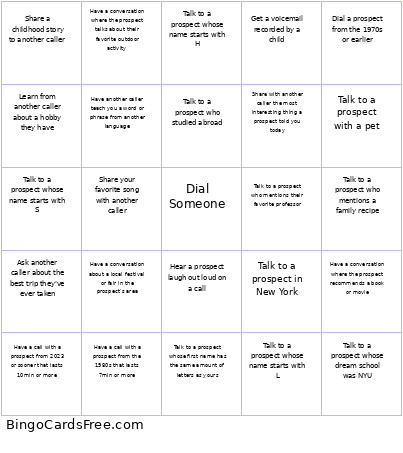 Phonathon Bingo Card