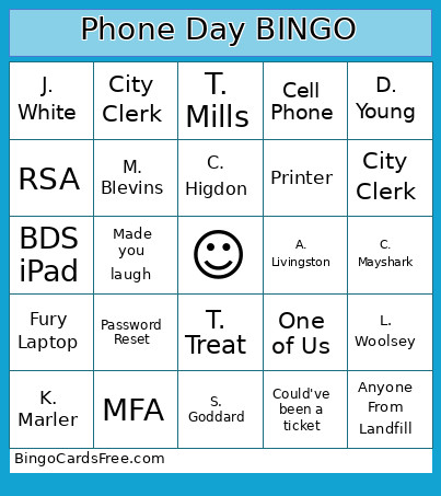Phone Day Bingo Card