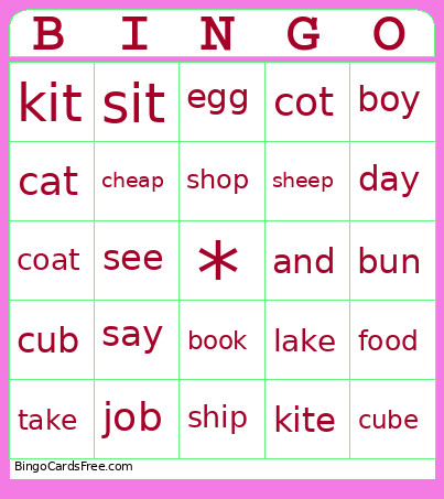 Phonetics Blends Bingo Card