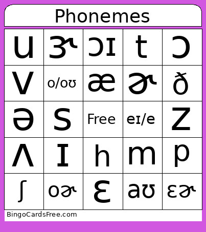 Phonetics Full Bingo Card