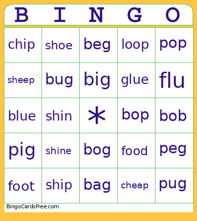 Phonics Bingo Card