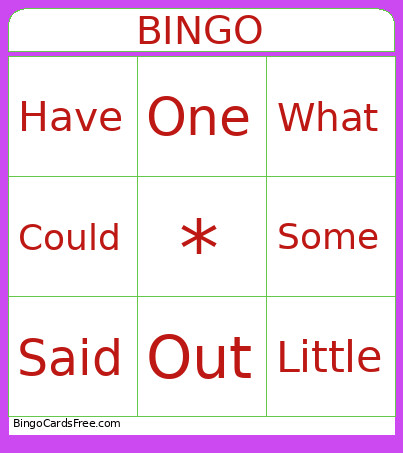 Phonics Words Bingo Card