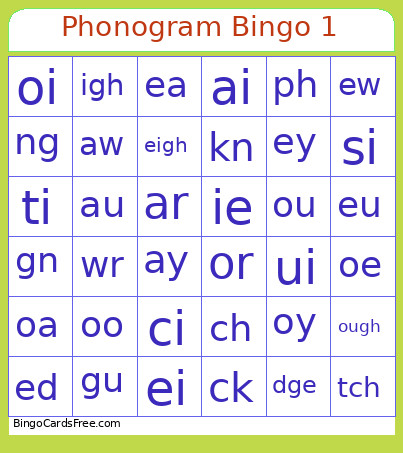 Phonogram 1 Bingo Card