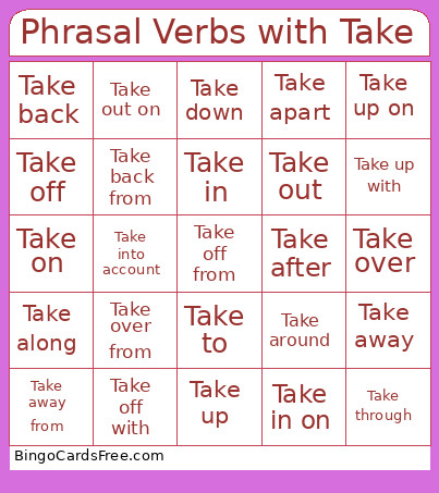 Phrasal Verbs With Take Bingo Card