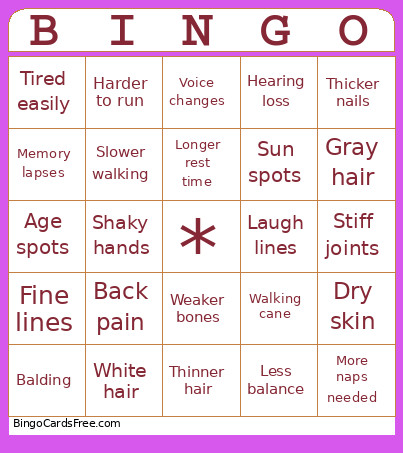 Physical Aging Bingo Card