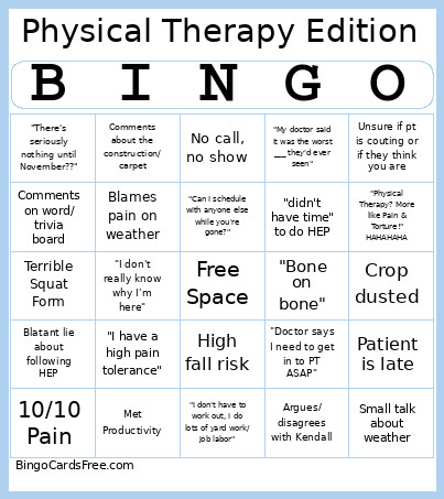 Physical Therapy Bingo Card