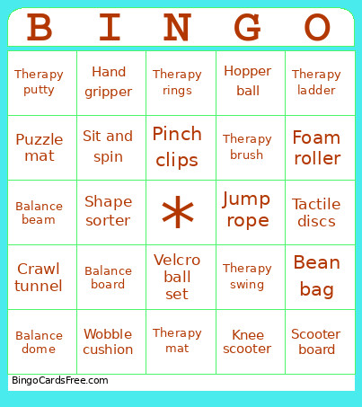 Physical Therapy Equipment Bingo Card