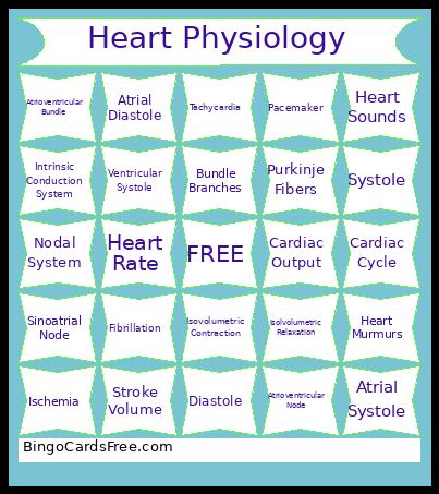 Physiology Of The Heart Bingo Card 2