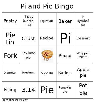 Pi And Pie Bingo Card