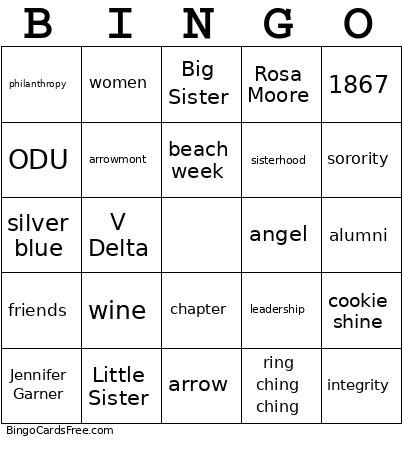 Pi Phi Bingo Card