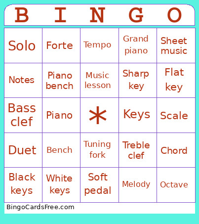 Piano Bingo Card