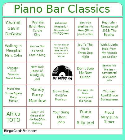 Piano Bar Classics Bingo Card