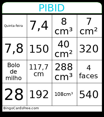 PIBID Bingo Card