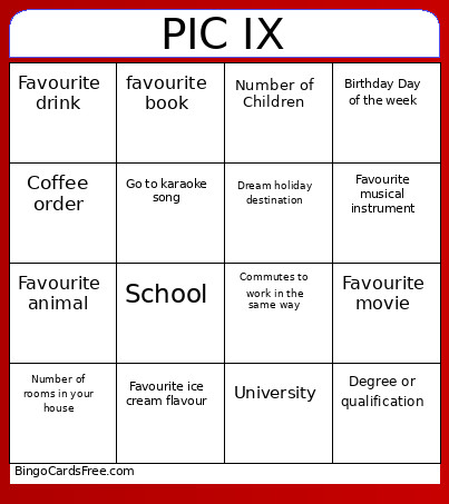 PIC IX Bingo Card