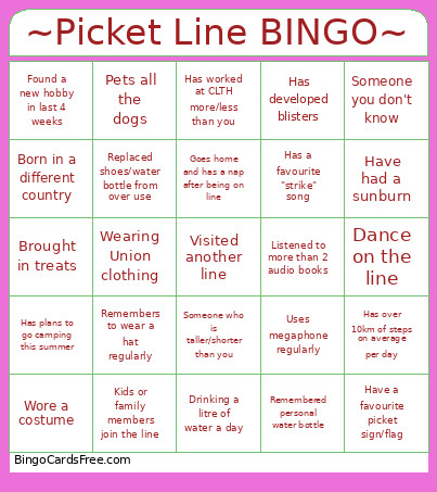 ~Picket Line ~ Bingo Card