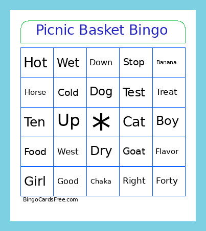 Picnic Basket Bingo Card