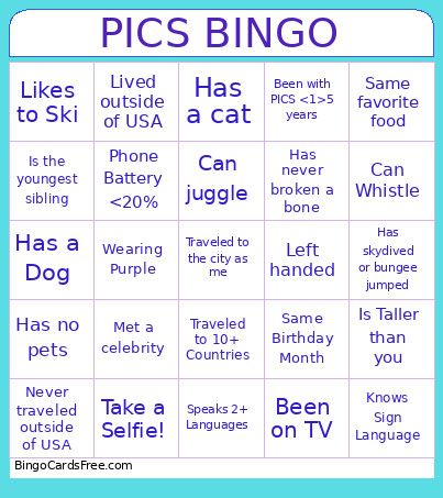 PICS Bingo Card