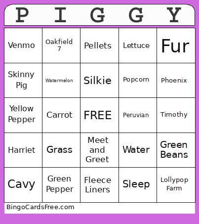 PIGGY2 Bingo Card