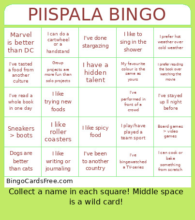 PIISPALA Bingo Card