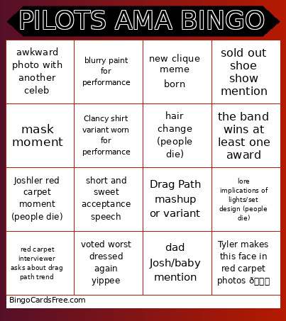 PILOTS AMA Bingo Card