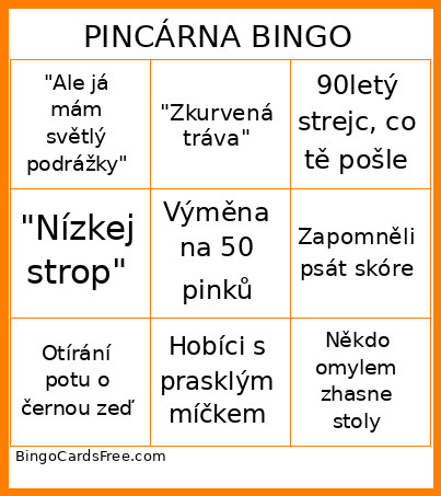 Pincárna Bingo Card