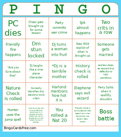 Pingo Bingo Card