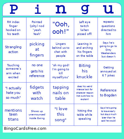 Pingu Bingo Card